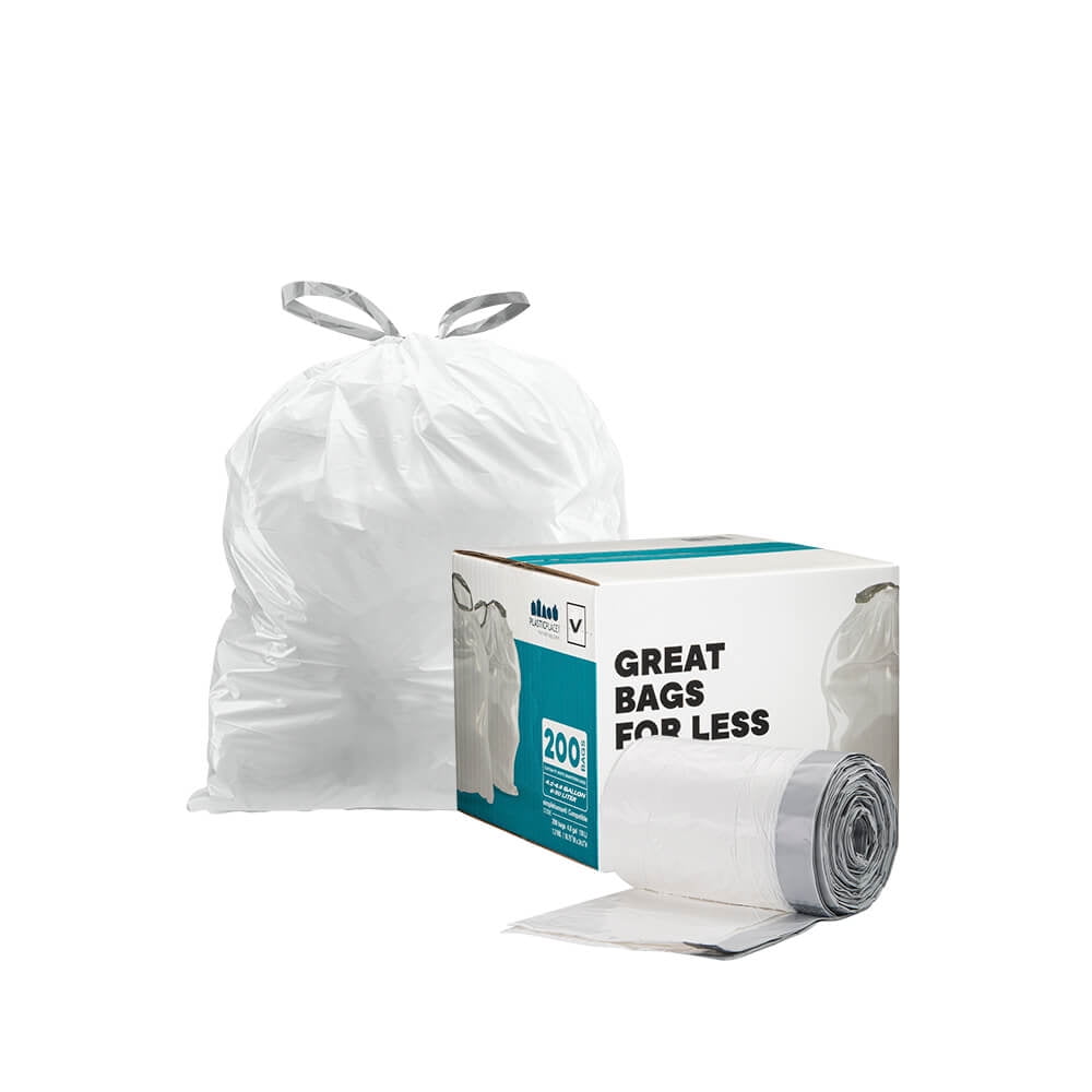 Plasticplace Trash Bags simplehuman x Code K Compatible 200 Count│White Draws... 