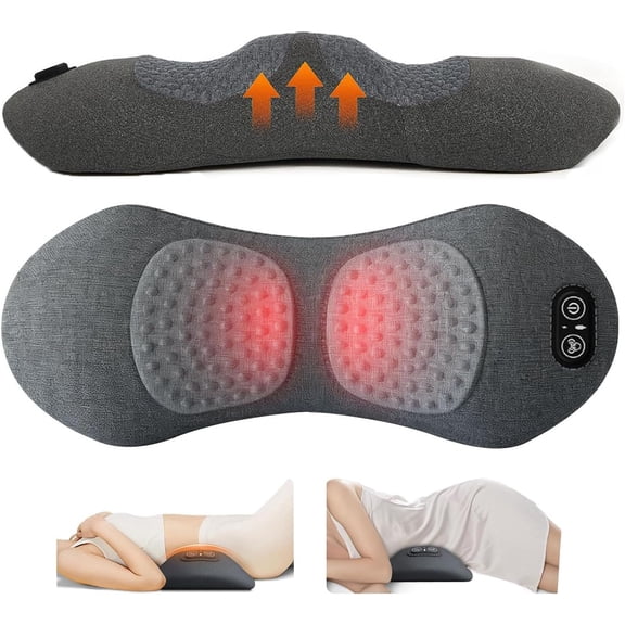 3-in-1 Massager Lumbar Support Pillow | Heat, Vibration & Adjustable Traction for Sciatica & Lower Back Pain Relief, Lumbar Support for Bed or Chair