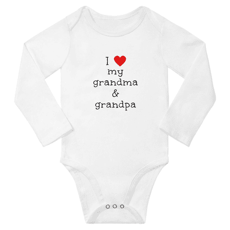 

I Love My Grandma and Grandpa Cute Baby Long Sleeve Bodysuit Boy Girl Unisex Clothes (White 6-12M)