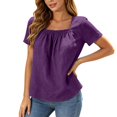 thumbnail image 2 of Square Neck Tops for Women Short Sleeve Casual Pleated Front Lightweight T-Shirts Summer Blouses Beach Vacation Shirt, 2 of 9