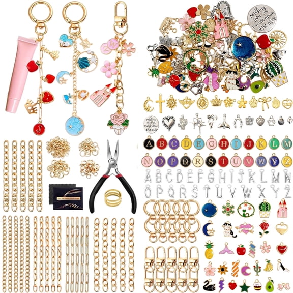 DIY Lip Gloss Personalized Keychain Kit Bag Charm, Includes Charms, Clips, Chains, Jewelry Pliers, Multicolor, 325 Pcs
