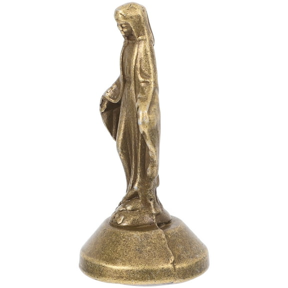 Raindrops Brass Virgin Mary Miniature Nativity Figure Blessed Mother Collectible Small Maria Figurine for Catholic Home Office Decoration