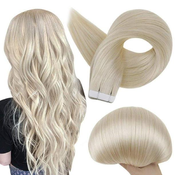Extensiones de cabello con cinta Full Shine, color rubio platino, 60 cintas de cabello humano Remy brasileño de 20 pulgadas, cinta de Pu sin costuras en el cabello, 50g, 20 unidades de cinta en extens