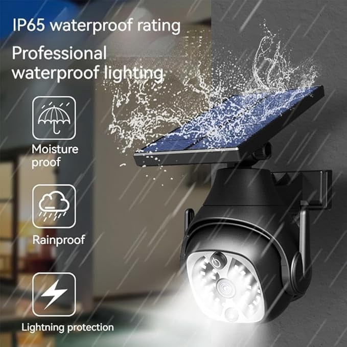 Clearhill 2PCS Dummy Fake Security Camera and Solar Motion Sensor Lights, 2-in-1 Solar Lights with Remote Control, Realistic Look, Easy to Install, IP66 Waterproof, for Outdoor Yard Garage Garden