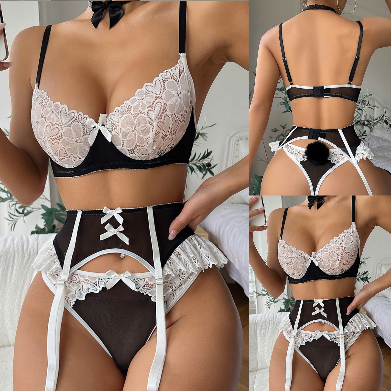 nsendm Female Underwear Adult Mom Bod Lingerie Women's Fun Sexy Underwear  Sexy Women's Gathering Bra Lace Bra Set Underwear Garter Belt with(Black,  L) - Walmart.ca