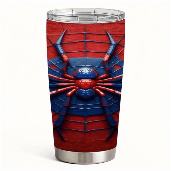 Red and Blue Spider Graphic Tumbler with Lid, Double-Wall Insulated Stainless Steel Cup