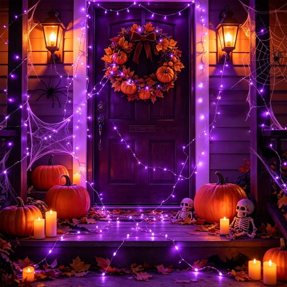 Purple Halloween String Lights, 33FT USB 100 LED Indoor Outdoor Decorative Light String for Party, for Indoor Bedroom Living Room Mantel Tabletop and Outdoor Porch Garden Yard