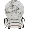 thumbnail image 1 of TMMTYXX Boisson S avec Support, Style Marbre Absorbant Céramique S avec Base en Liège pour la Protection de Table, Base en Liège, Adapté pour les Sortes de Tasses, en Bois. (Lot de 6, 4 Pouces)(Noir), 1 of 7