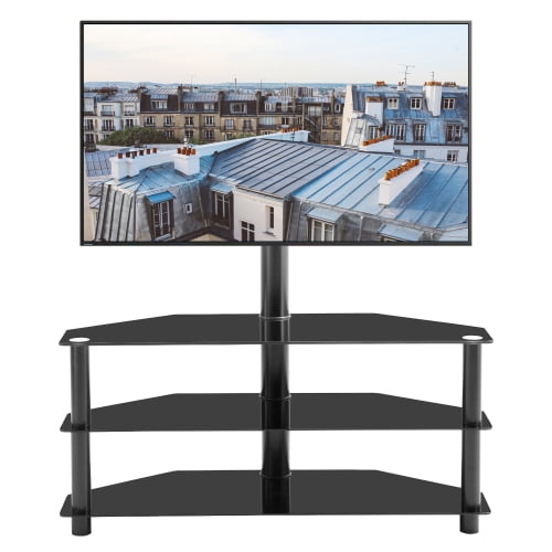Ucloveria Swivel Floor TV Stand for 3275 Inch TV, Modern Black Glass