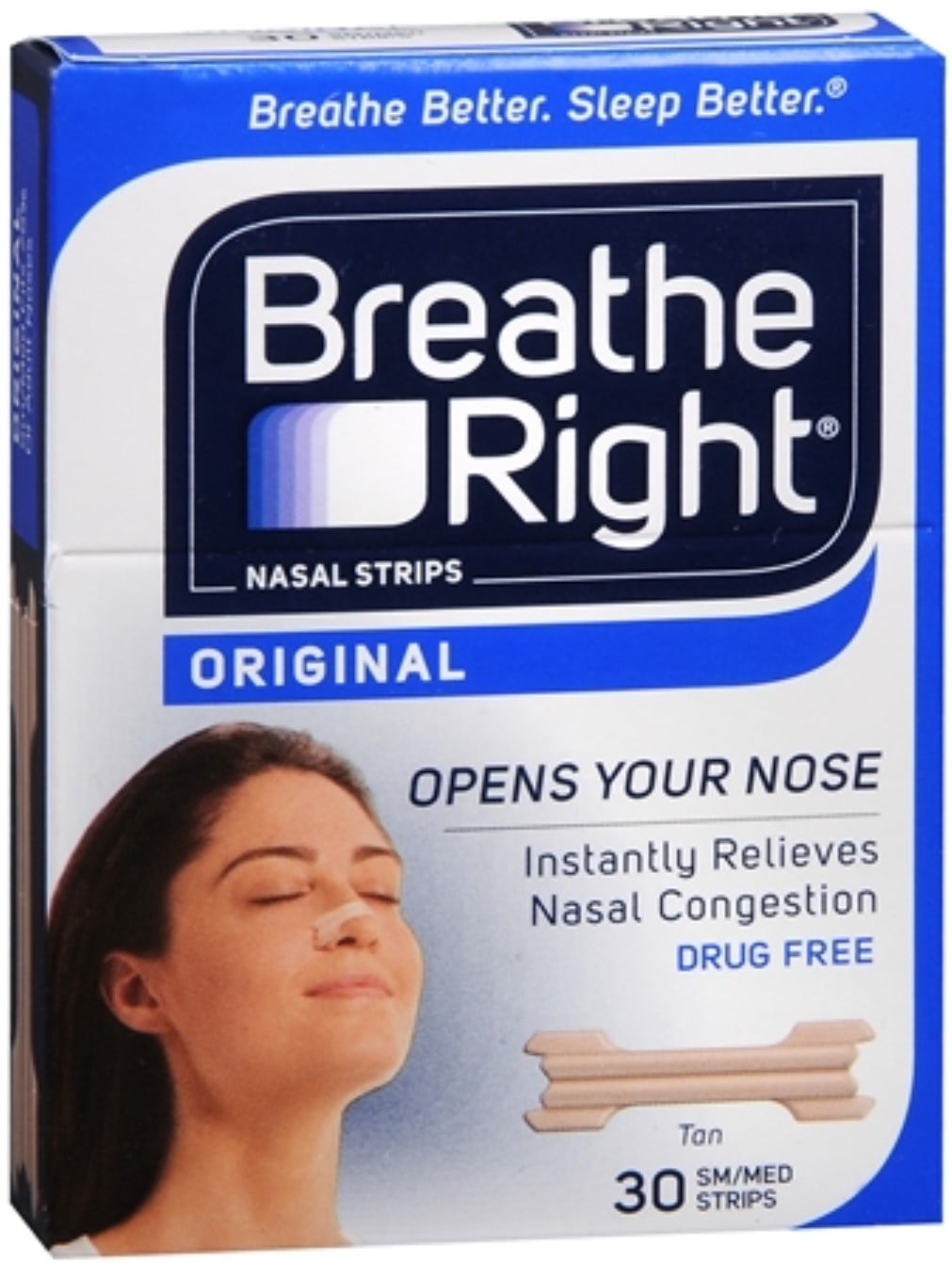 Breathe Right Nasal Strips Original Tan Small/Medium 30 Each (Pack of 2