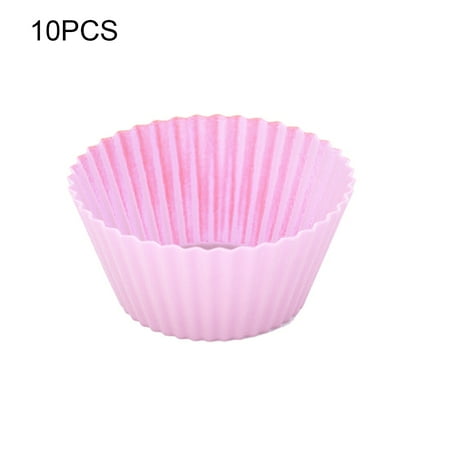 

HEVIRGO 10Pcs Silicone Round Muffin Cup Cake Baking Mold Kitchen Decoration Cooking Tool Pink Silicone