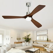 XAUJIX 52'' Ceiling Fan with Light and Remote Control, Flush Mount Ceiling Fan 6-Speed Reversible DC Motor 3 Wood Fan Blades, Nickel