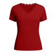 thumbnail image 2 of BTDECLAR Womens Summer Tops Short Sleeve V Neck Patchwork Lace Soft T Shirts Solid Color Textured Slim Fit Casual Tight Tops, 2 of 7