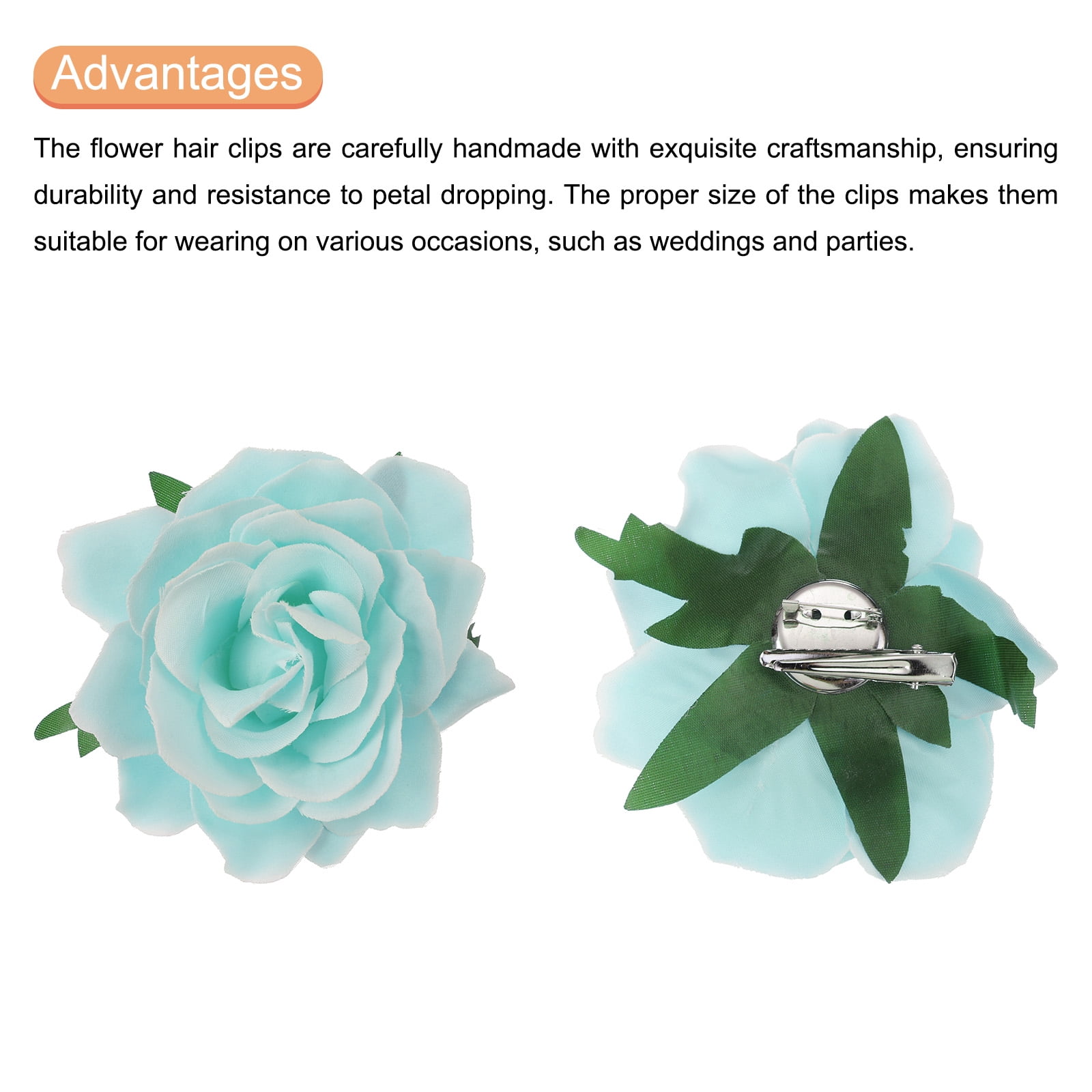 Uxcell 20 Pcs Rose Flower Hair Clips 4 Inch Flower Hair Pins Flower Brooch for Women Hair Accessories Mint Green