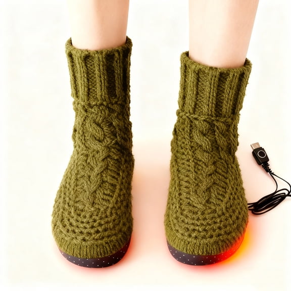 USB Heated Socks Slippers For Indoor Use Foot Warmers Winter Fleece Heating Pad Knitted Socks Thermal Heat Feet Warmer Boots Rechargeable