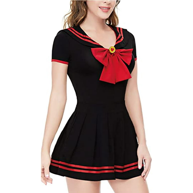 CutiePlusU Button Crotch Onesie Adult Romper Bodysuit Cosplay Magical Sailor Onesie Skirt Set RedBlack XL
