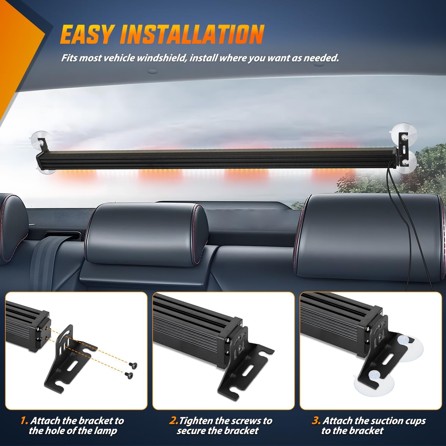 Nilight 144LED Traffic Advisor Strobe Light Bar with Red White Emergency Warning Lights Hazard Interior Front/Rear Windshield Flashing