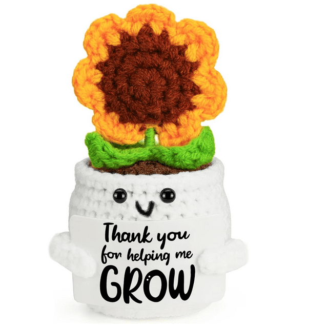 Cadeau de Remerciement Attentionné pour Enseignantes, Collègues, Patronnes - Cadeau de Reconnaissance au Crochet Fait à la Main avec Tournesol pour Femmes, Dernière Journée d'École, Rentrée Scolaire, une Fleur