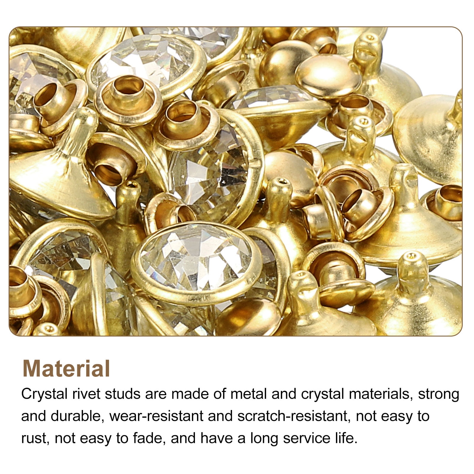 200Pack Gold Rhinestone Rivets, 11.5mm/0.45" Leathercraft Rivets Crystal Rivets for DIY Leather Craft Making