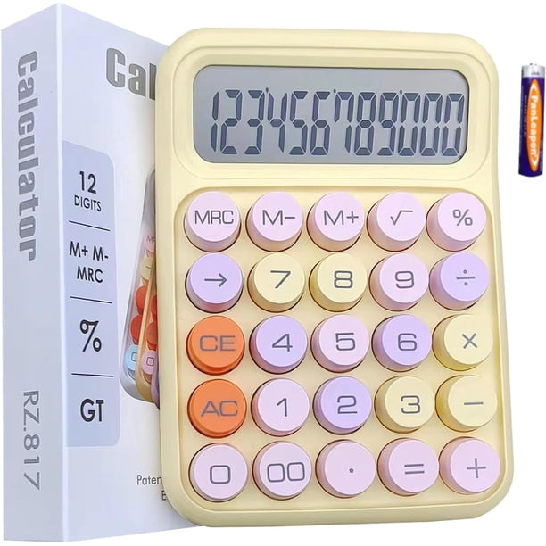 Bimormat Calculadora De Escritorio Color Caramelo – Pantalla LCD 12 Dígitos, Botones Grandes Redondos Estilo Retro, Oficina Escuela Hogar