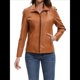 thumbnail image 2 of Chaqueta de Piel Sintética para Mujer, Estilo Motociclista, con Cremallera, Ideal para Salir. Camello L, 2 of 10