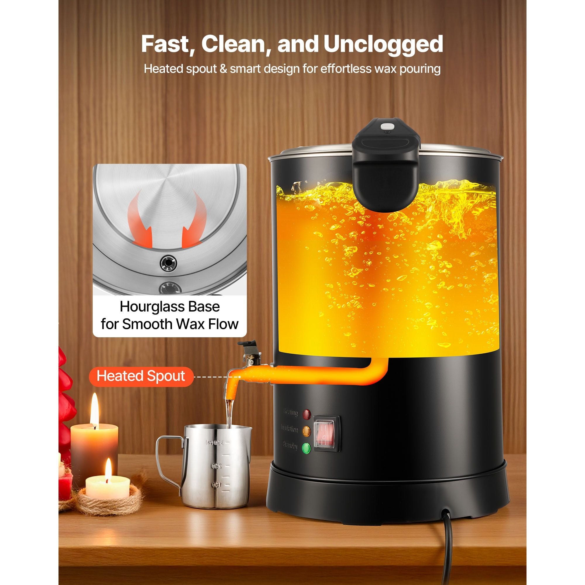 Dranite Deluxe Wax Melter Kit for Candle Making Enthusiasts, 10.6 Quart Pot with Smart Temperature Management, Even Heat, Easy-Clean Hourglass Base & Seamless Pouring Spout for Professional Results