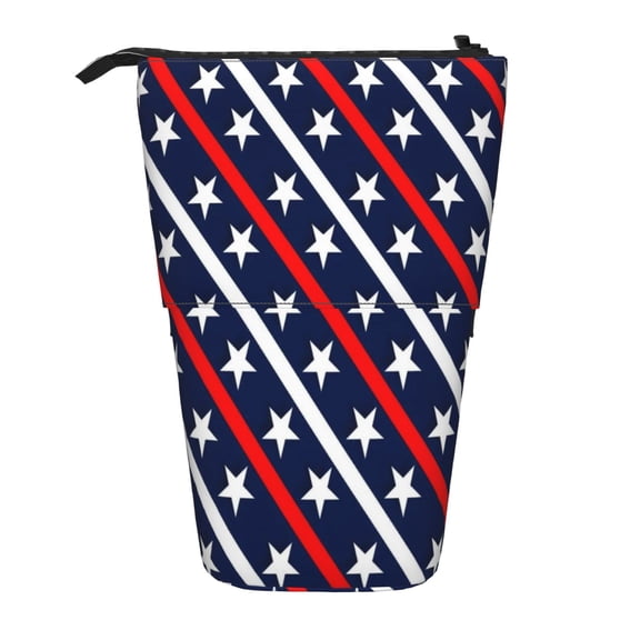 Picia Patriotic Star Print Telescopic Pencil Case, Telescopic Pen Holder Telescopic Pencil Pouch Bag Stationery Pencil Case Box Storage Organizer Makeup Bag