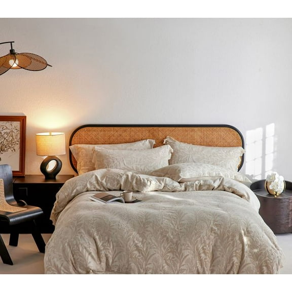 Say Yes Bedding Linen Jacquard Duvet Cover Set, Queen, 3 Count