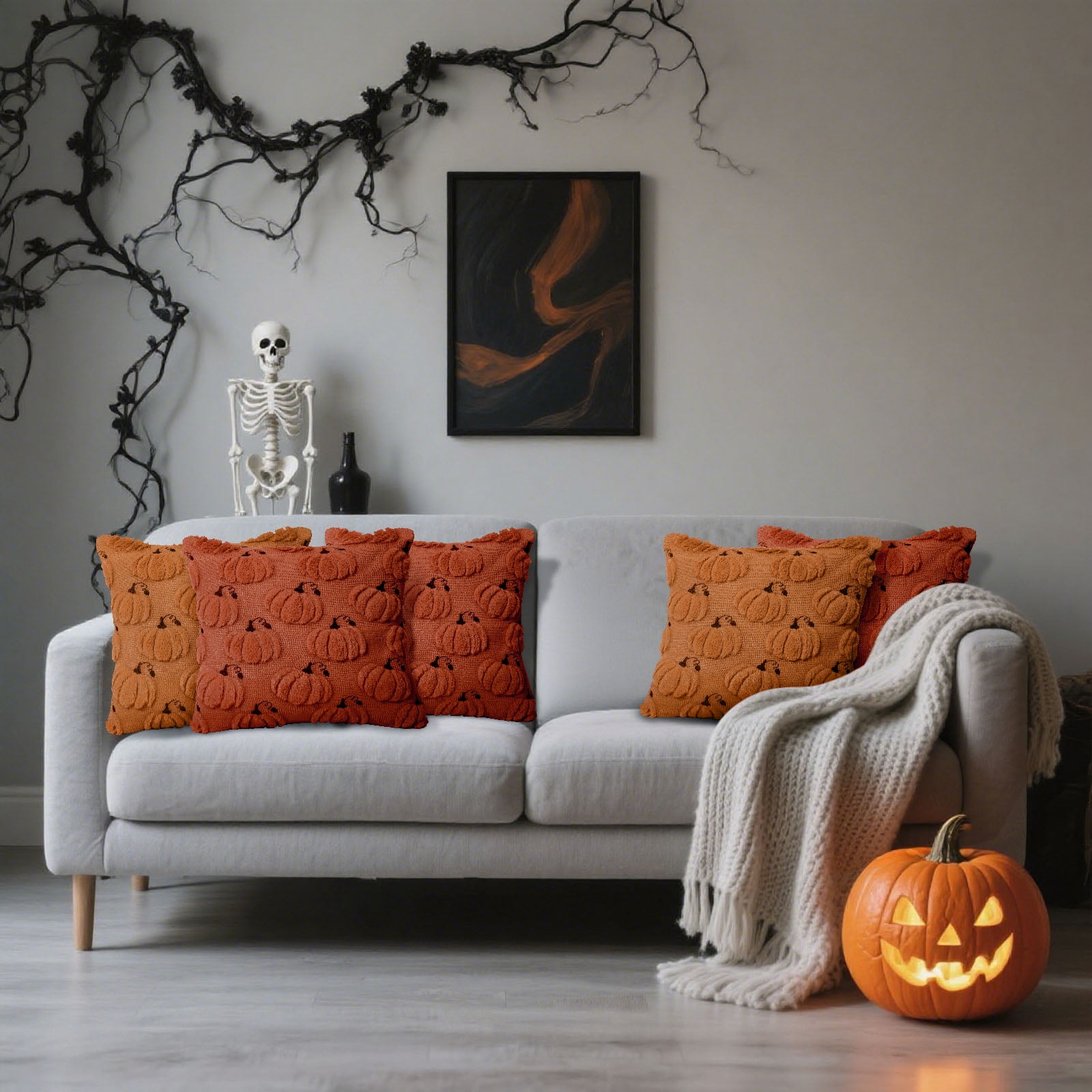 Sanmadrola Fall Pillow Covers Halloween Decoration Pumpkin Decorative Pillow Cases Couch Cushion Case for Chair Sofa Bedroom Living Room Home Decor 18''x 18'' 2 Pack Rust