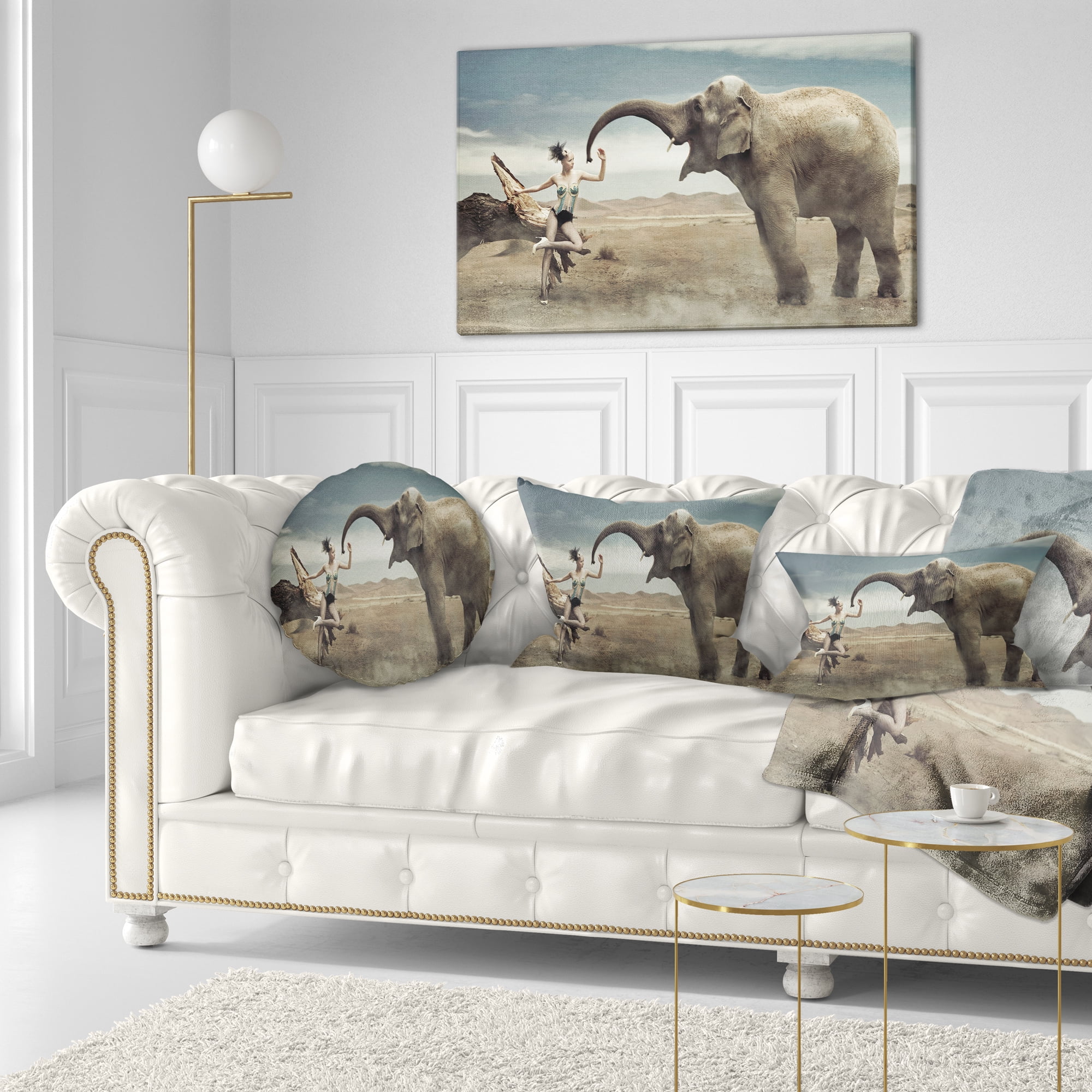 Designart Sexy Lady with Elephant - Animal Throw Pillow - 12x20