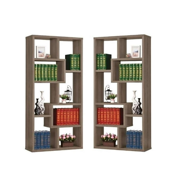 Home Square 2 Piece Wood Casual Bookcase Set in Weathered Gray