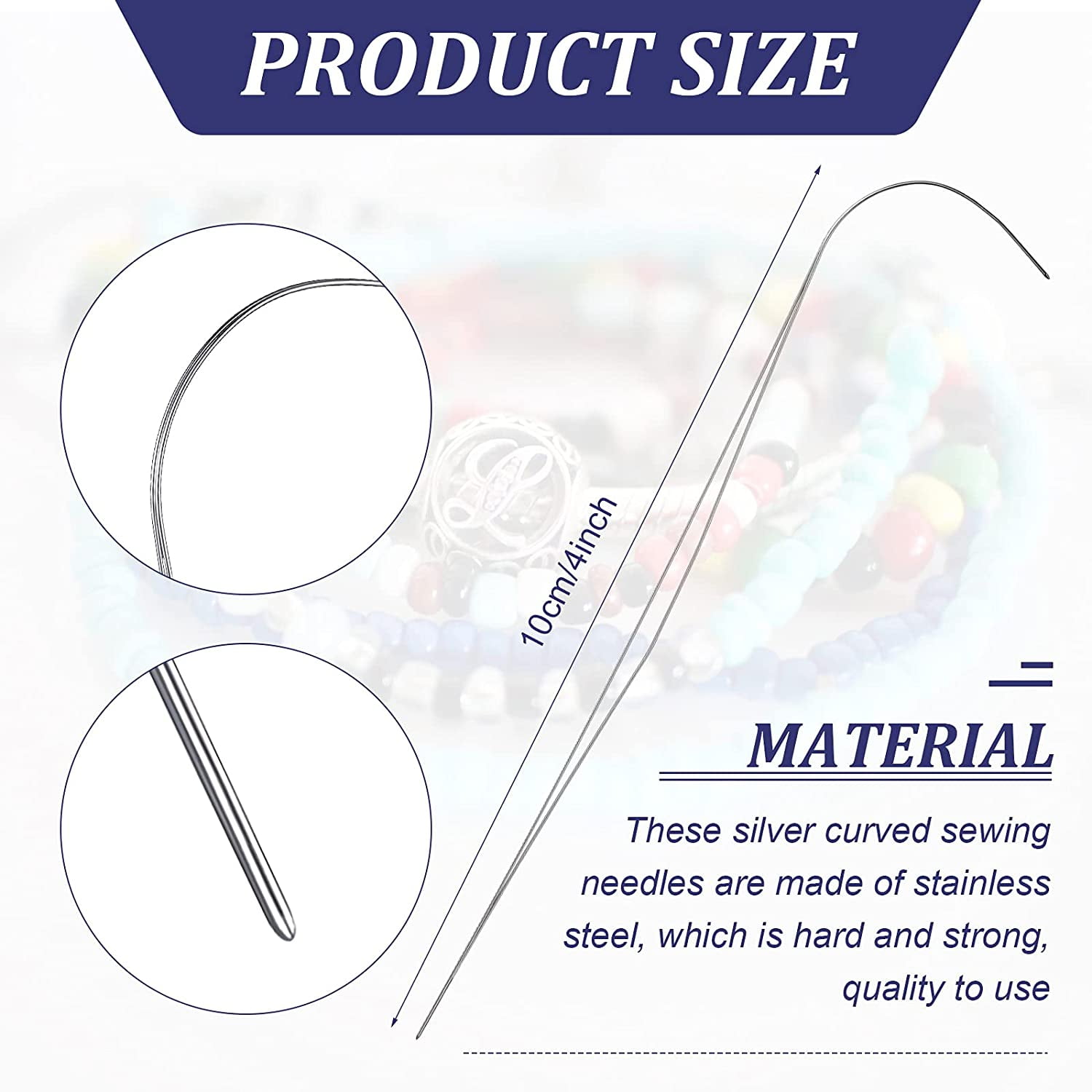 20 Pieces 4 Inch Big Eye Curved Beading Needle Stainless Steel