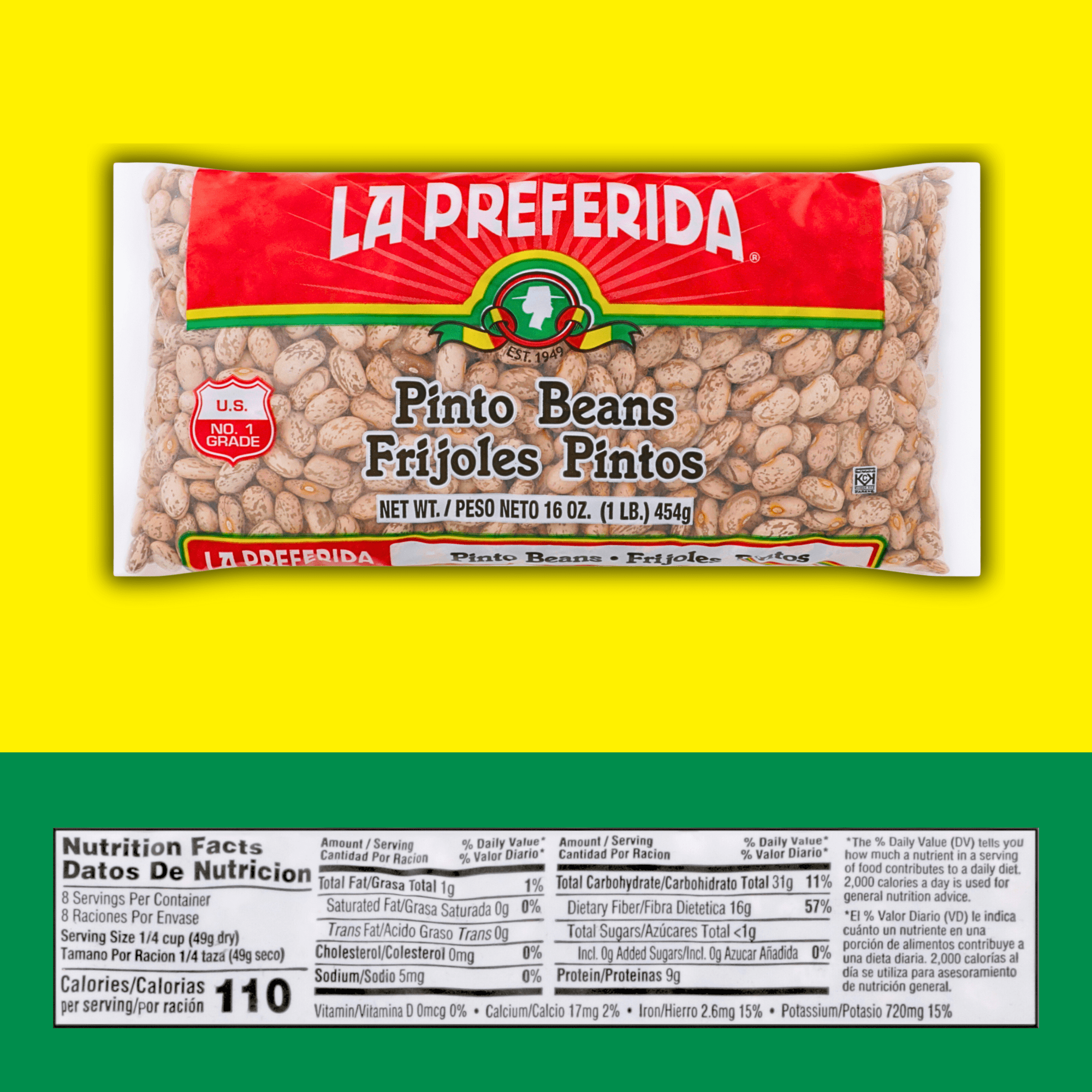 (7 pack) La Preferida Pinto Beans 16 oz Bag - Kosher, Good Source of Fiber and Protein