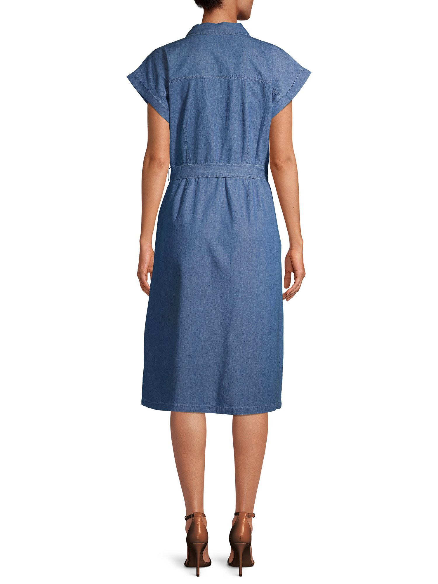 Time and Tru Women's Denim Belted Midi Shirt Dress - Walmart.com