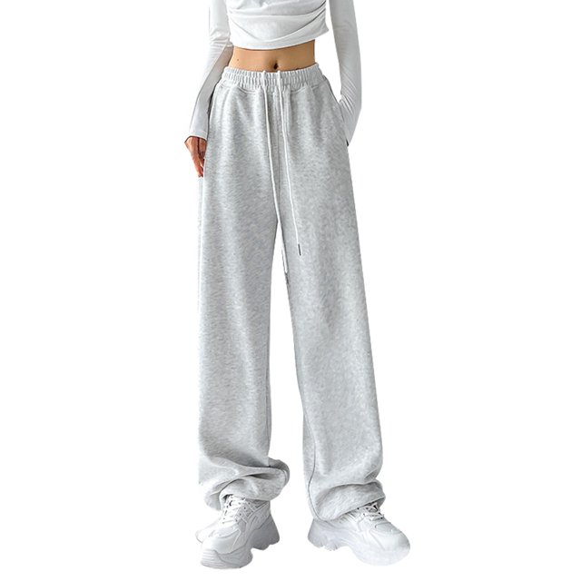 Pantalones de chándal de cintura alta y pierna ancha para mujer - Tejido de poliéster - Diseño informal de pierna recta