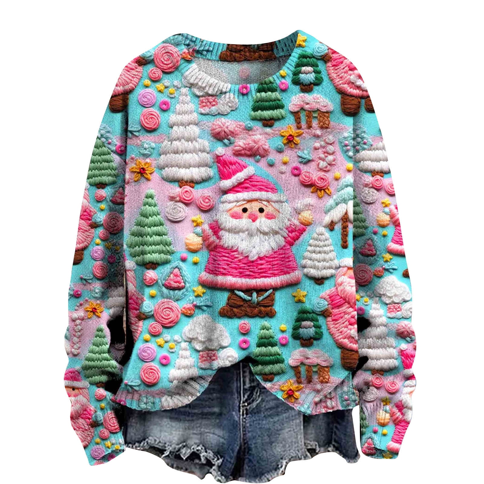Christmas Sweatshirt for Women Tree Print Pullover Sweater Crewneck Long Sleeve Tops Casual Womens Knit Shirt