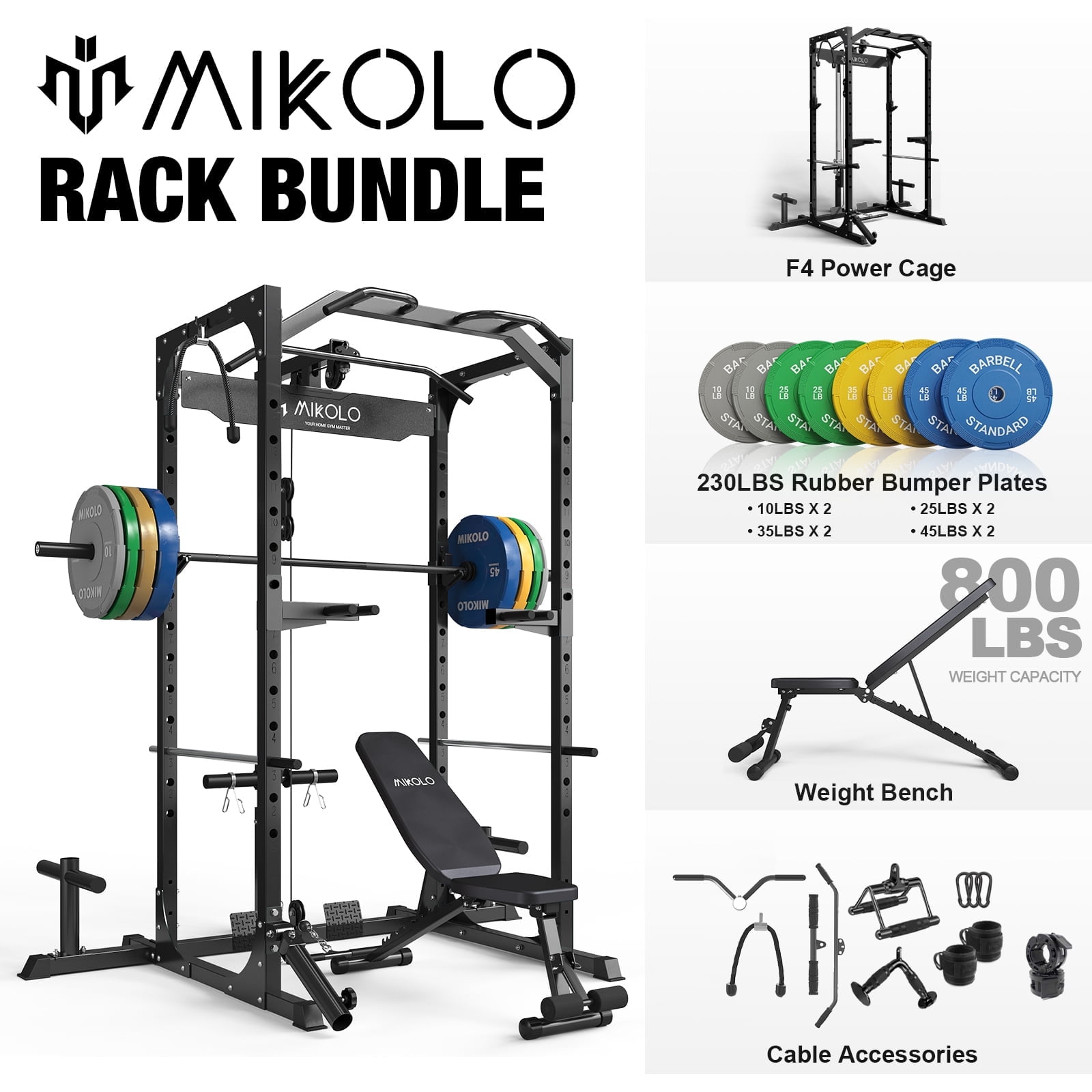Power Cage-Black/ Home Gym Package(230LB Colorful Plates）