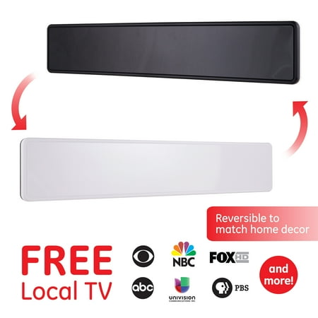 GE Pro HD 100 Indoor Antenna Bar, 30 Mile Range, VHF/UHF, Black/White Reversible