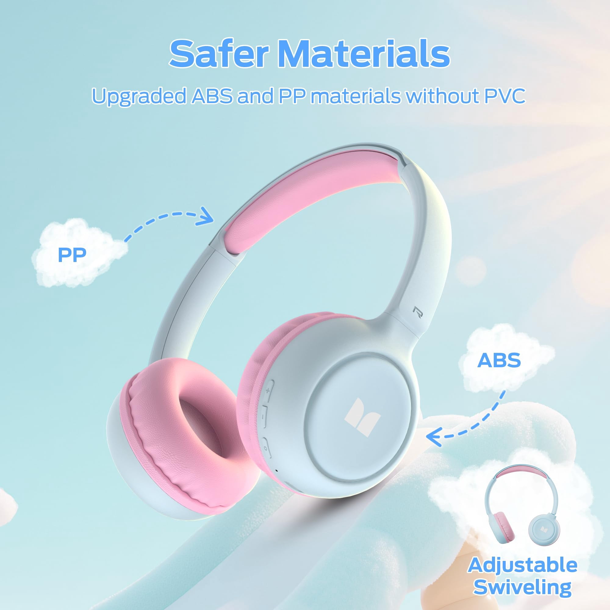Monster Bluetooth Kids Headphones with Microphone, Wireless Headset for Children with 85/94dB Safe Volume, 60 Hours Playtime, On-Ear Kids Wireless Headphones for Girls and Boys/ School (Pink)