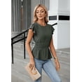thumbnail image 5 of Women's Dressy Casual Blouses Business Ruffle Short Sleeve Tops Summer Crew Neck Smocked Shirts, 5 of 7