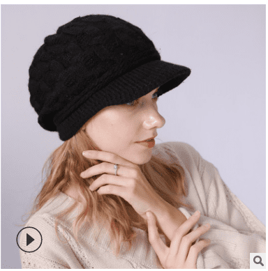 Fashion Women's Cable Knit Visor Winter Warm Hat with Flower Beanie Hat Cap Ski 