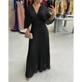 thumbnail image 3 of CHICME Dresses for Women Pleated Deep V-Neck Batwing Sleeve Backless Tied High Waist Slim Zipper Maxi Dress Black-S, 3 of 9