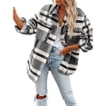 thumbnail image 2 of Chaqueta de Franela A Cuadros para Mujer, Ideal para Otoño Camisa de Larga con Botones y Bolsillos Laterales Negro L, 2 of 7