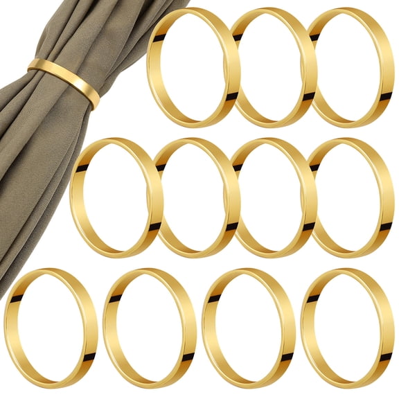 Homoyoyo 12Pcs Golden Metal Napkin Rings Loop Decorative Serviette Holders for Wedding Table Setting