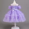 thumbnail image 5 of IFNWSV Girls Dresses Kids Solid Color Short Sleeve Dress Princess Dress for Purple 3-4Years, 5 of 6