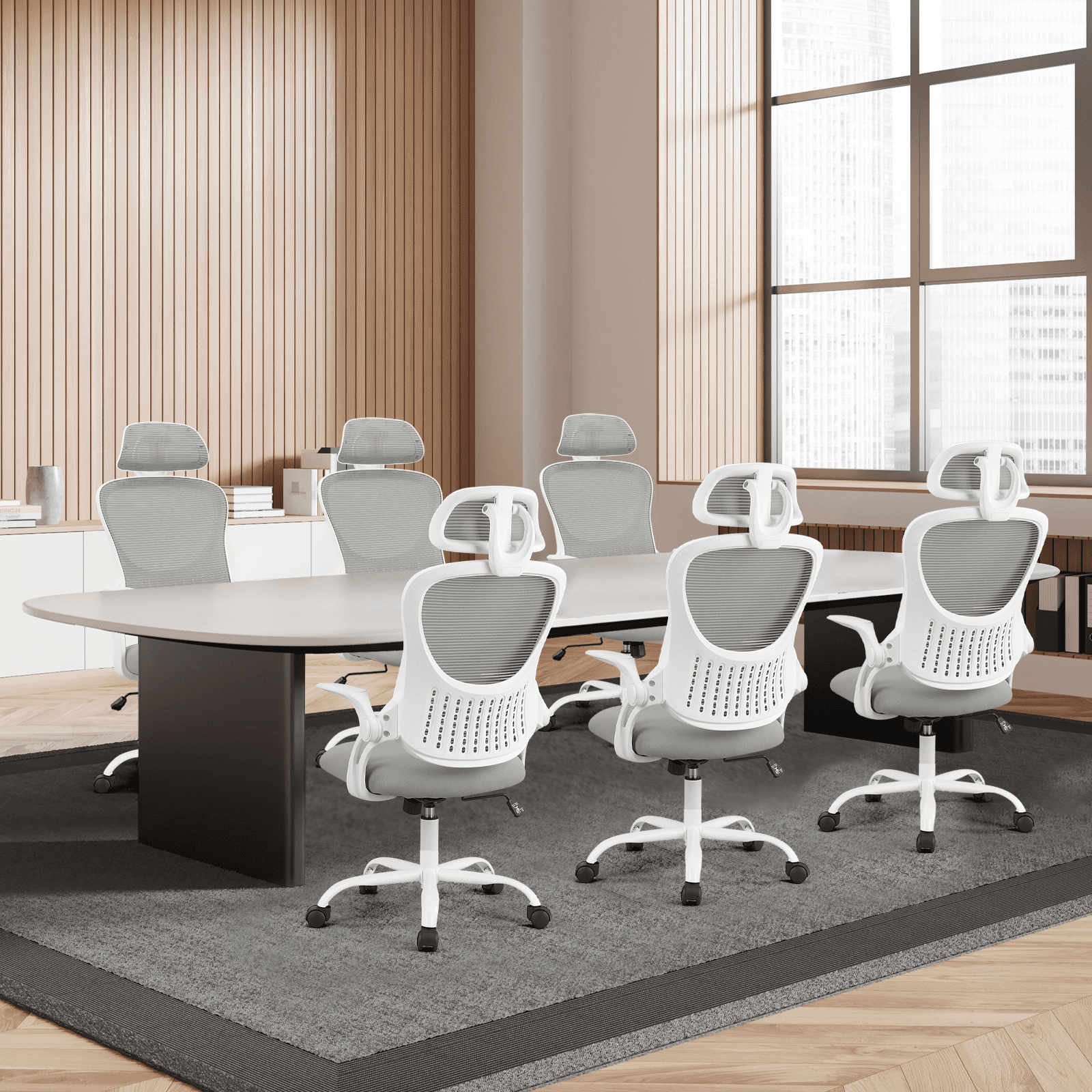 MAYEERTY Ergonomic Office Chair with Headrest, Adjustable Task Chair with Flip-Up Armrests