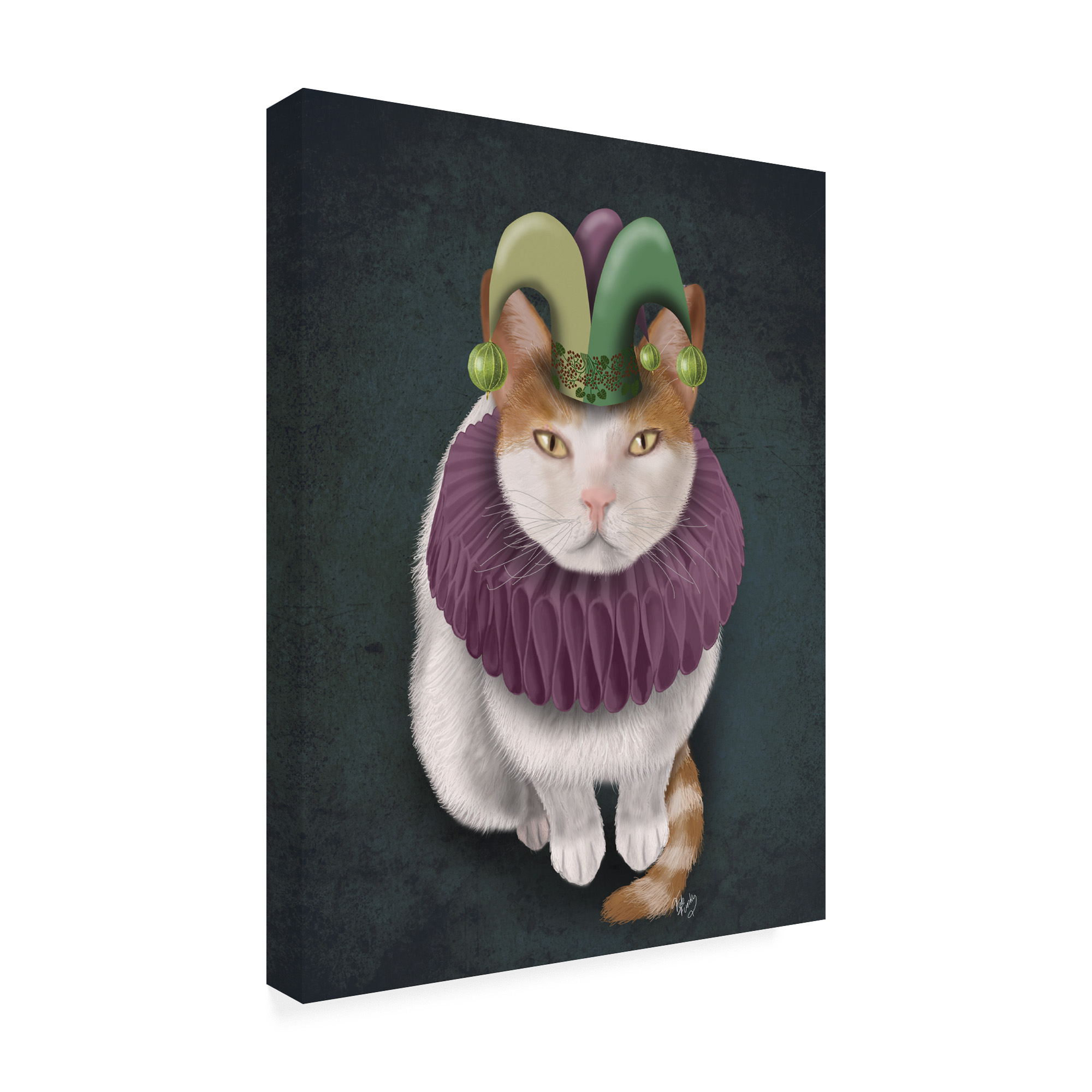 Trademark Fine Art 'Cat, White With Jester Hat' Canvas Art by Fab Funky
