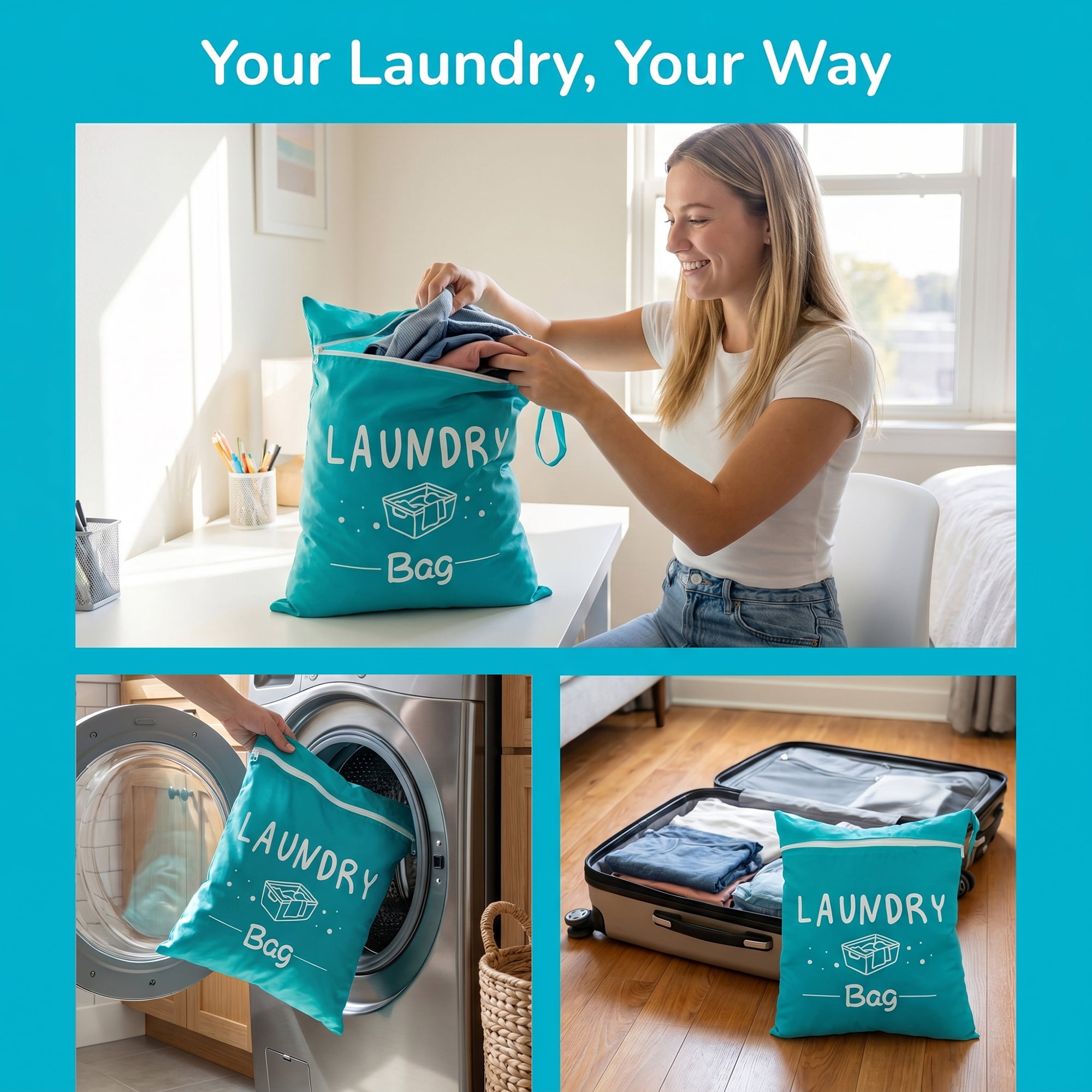 Unique Bargains 2Pcs Waterproof Wet Dry Lightweight Mesh Laundry Bag Sky Blue 15" x 18.9"