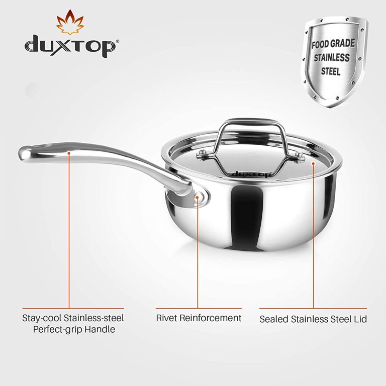Duxtop Whole-Clad Tri-Ply Stainless Steel Saucepan with Lid, 3 Quart,  Kitchen Induction Cookware