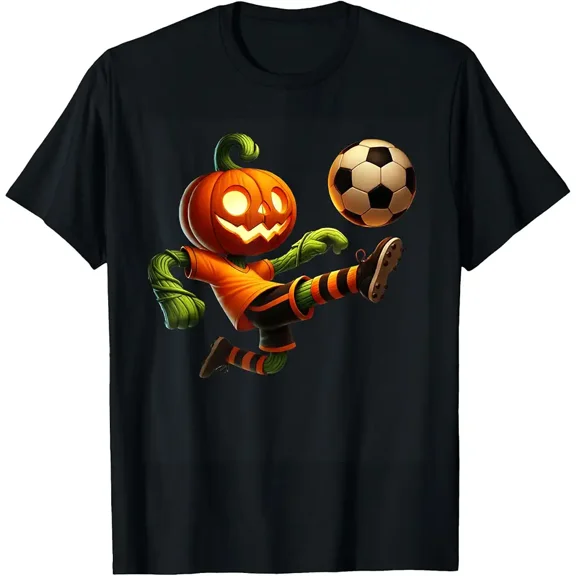Pumpkin Face Soccer Halloween Costume Men Boys Kids Cute T-Shirt